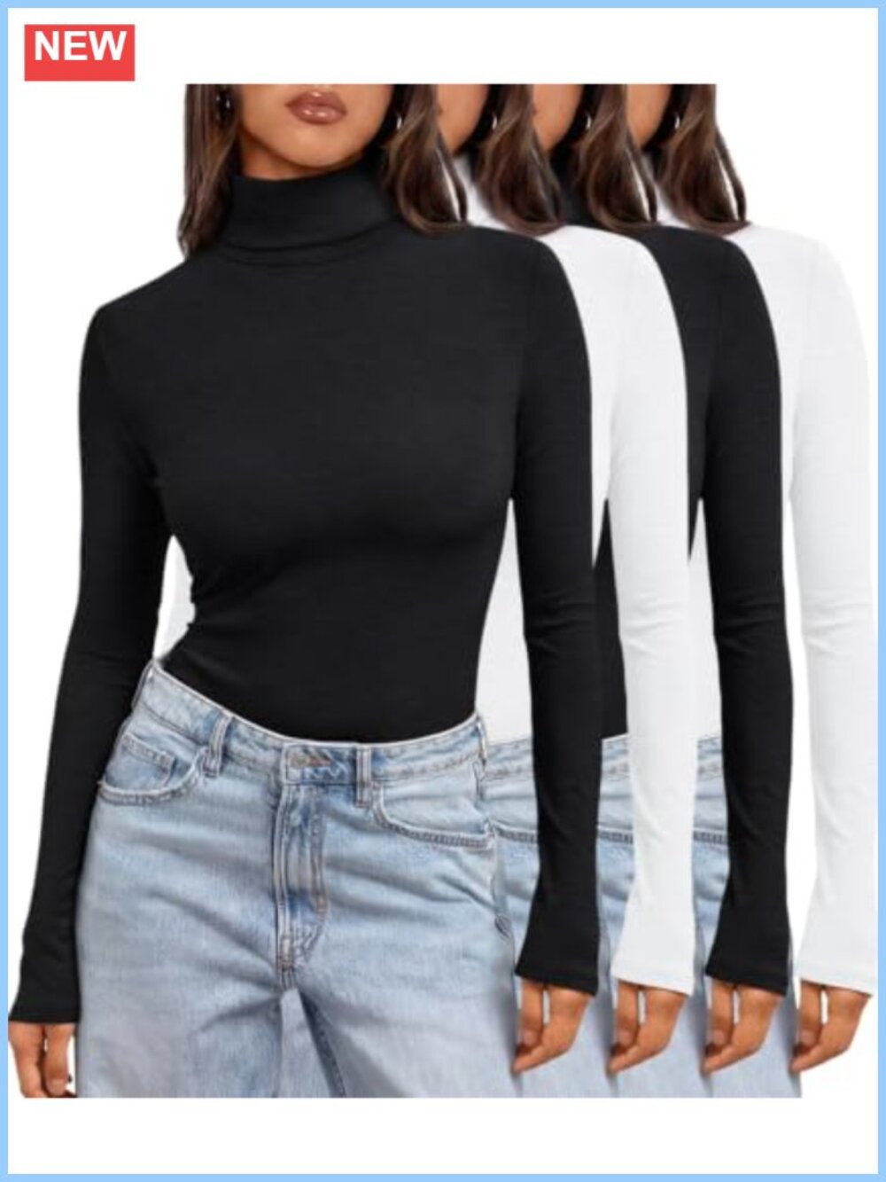 Women's Mock Turtleneck Long Sleeve Tops Rayon Spandex 4 Pack Base Layer